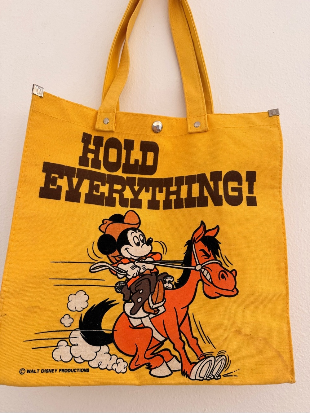 Vintage Disney Yellow 'Hold Everything!' Canvas Tote Bag